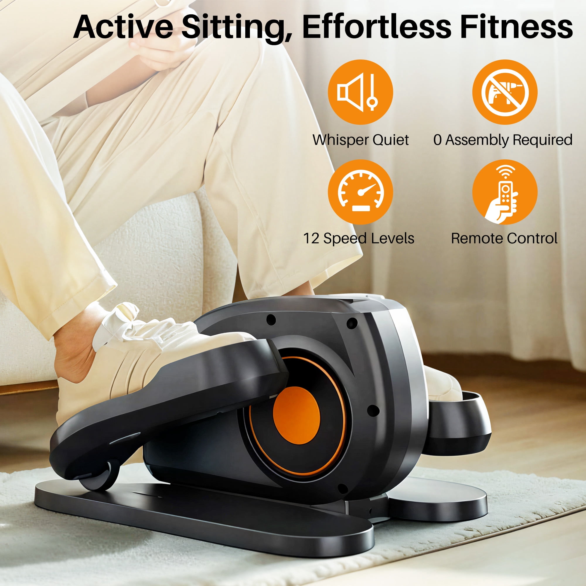 Atilioo Under Desk Elliptical Machine with Remote Control, Electric Elliptical Leg Exerciser, Portable Quiet Seated Pedal Exerciser for Seniors Younger, Black