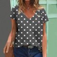 thumbnail image 2 of ZQGJB Womens Casual V Neck T-Shirts Loose Fit Dressy Summer Short Sleeve Polka Dot Print Tunic Blouse Trendy Oversized Baggy Pullover Tops Gray S, 2 of 5
