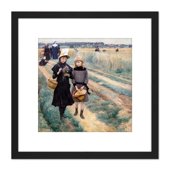 Point Thursday's Walk Fields Painting 8X8 Inch Square Wooden Framed Wall Art Print Picture with Mount