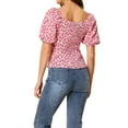 thumbnail image 3 of INSPIRAR CHIC Blusa Floral para Mujeres Cuello Cuadrado con Escote en Corazón Manga Abullonada Espalda Fruncida Top Casual Rosa XL, 3 of 6