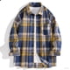 thumbnail image 1 of Blusa y camisa de manga larga con cuello vuelto para hombre, informal, a cuadros, con bolsillos y botones, de licra, 1 of 9