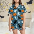 thumbnail image 2 of CAUYDY Pumpkin Ghost Pajamas For Girl Boy Halloween Short Sleeve Shorts Silk Pj Sets Kids Halloween Lounge Sleepwear(Navy,4-5 Y), 2 of 5
