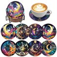 thumbnail image 1 of Juego de posavasos con pintura de diamante, escena iluminada por la luna, acrílico, 8 Uds., con soporte, 1 of 9