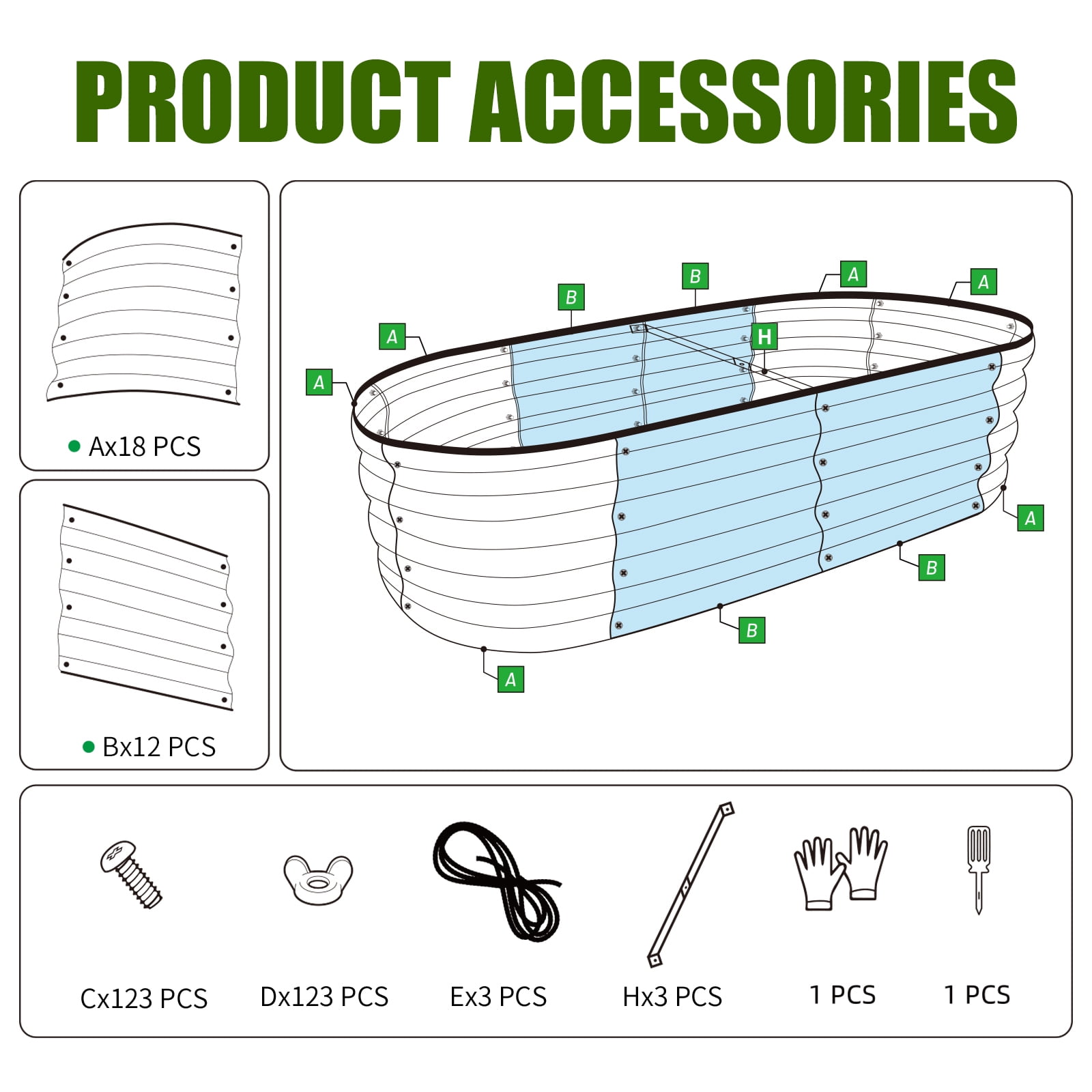 SnugNiture Raised Garden Bed, 3Pcs 4x2x1ft Galvanized Metal Planter Box, Green