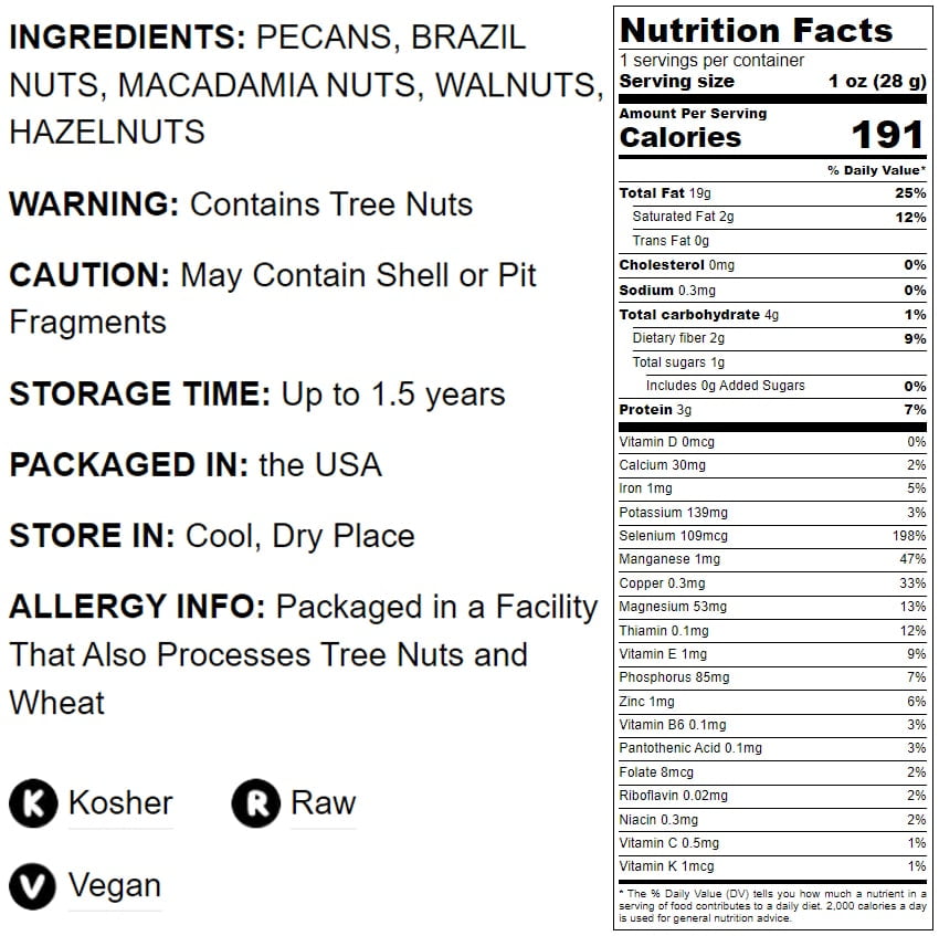 Keto Nuts Mix, 1 Pound – Vegan, Kosher, Non-Irradiated, Bulk– by Food to Live