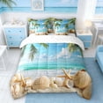 thumbnail image 3 of Manfei Beach Seashell Starfish Palm Tree Twin Bedding Sets for Kids Boys and Girls, Marine Life Print Bedding Comforter Set, Reversible 7-Piece, 3 of 6