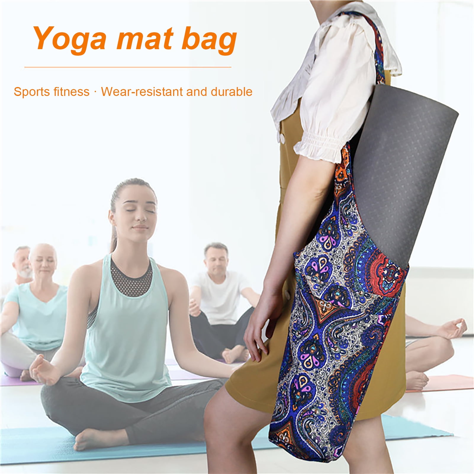 NEW Yoga Mat Bag Exercise Zip Canvas Leather Bag Yoga Pilates Sling Carry Bag 