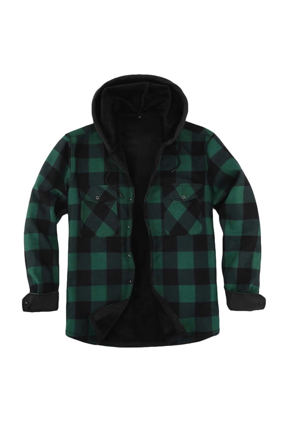 Mens Flannel Sherpa Lined Jackets Full Zip Hooded Plaid Shirt Jacket Winter Thicken Warm Fuzzy Fleece Jackets with Pockets s