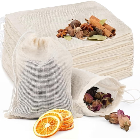 Topboutique 30 Pcs Tea Bag Spice Bags Cotton Drawstring Bags Muslin Bags Reusable Cooking Bags Straining Cheesecloth Bags Mesh Bags for Brewing Soup Broth Stew Bags,6*8 inch