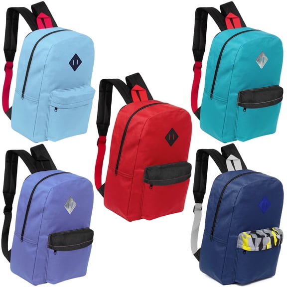 Moda West 17” Kids Basic Wholesale Backpack in 5 Assorted Colors – Bulk Case of 24