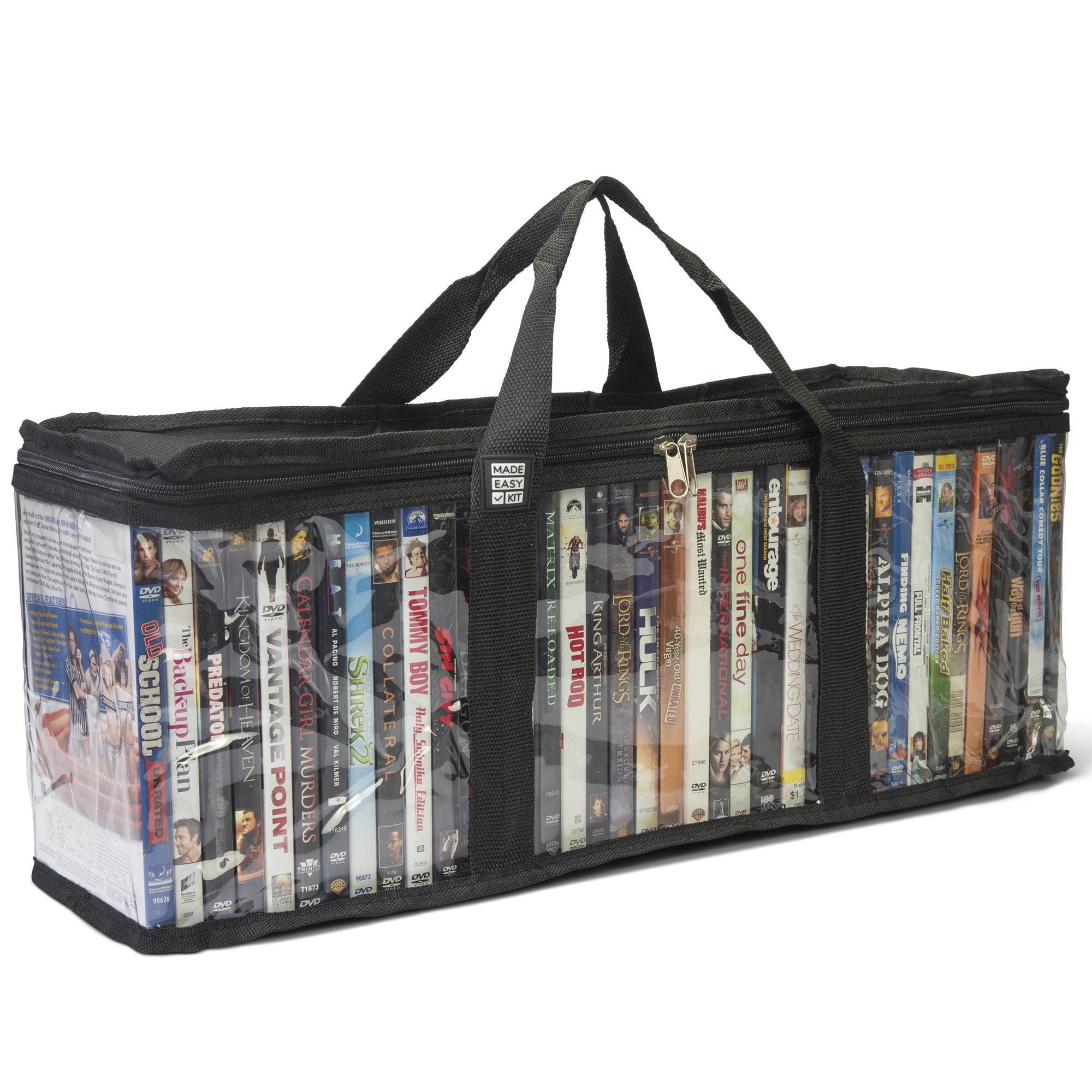 Made Easy Kit DVD Storage Bag Case Clear PVC Organizer, TripleStitched Handles, Dividers