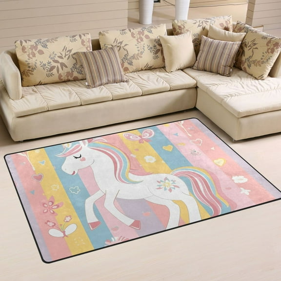 Cute Magical Unicorn Area Floor Mats Non-Slip Rugs Soft Doormat 31 x 20 inch Carpet for Living Dining Room Bedroom Decorative