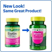 Spring Valley Biotin Hair/Skin/Nails Health Dietary Supplement Softgels, 5,000 mcg, 120 Count