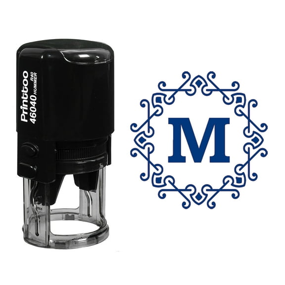Printtoo Octagon Celtic Swirl Frame M Alphabet Monogram R-40 Self Inking Office Stationary Rubber Stamp-Blue