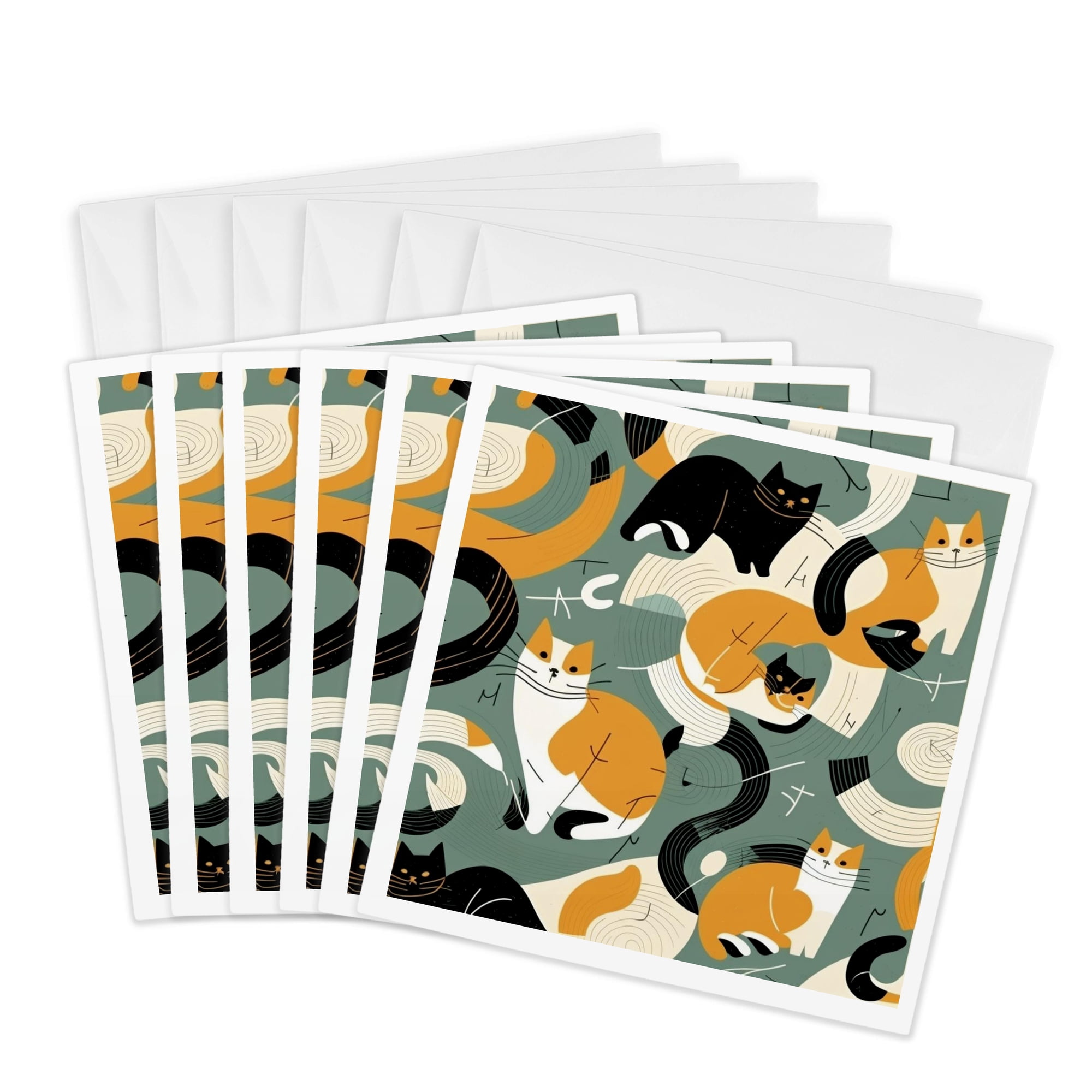 3drose Mid Century Modern Kitties. Cool Cats 6 Greeting Cards with Envelopes