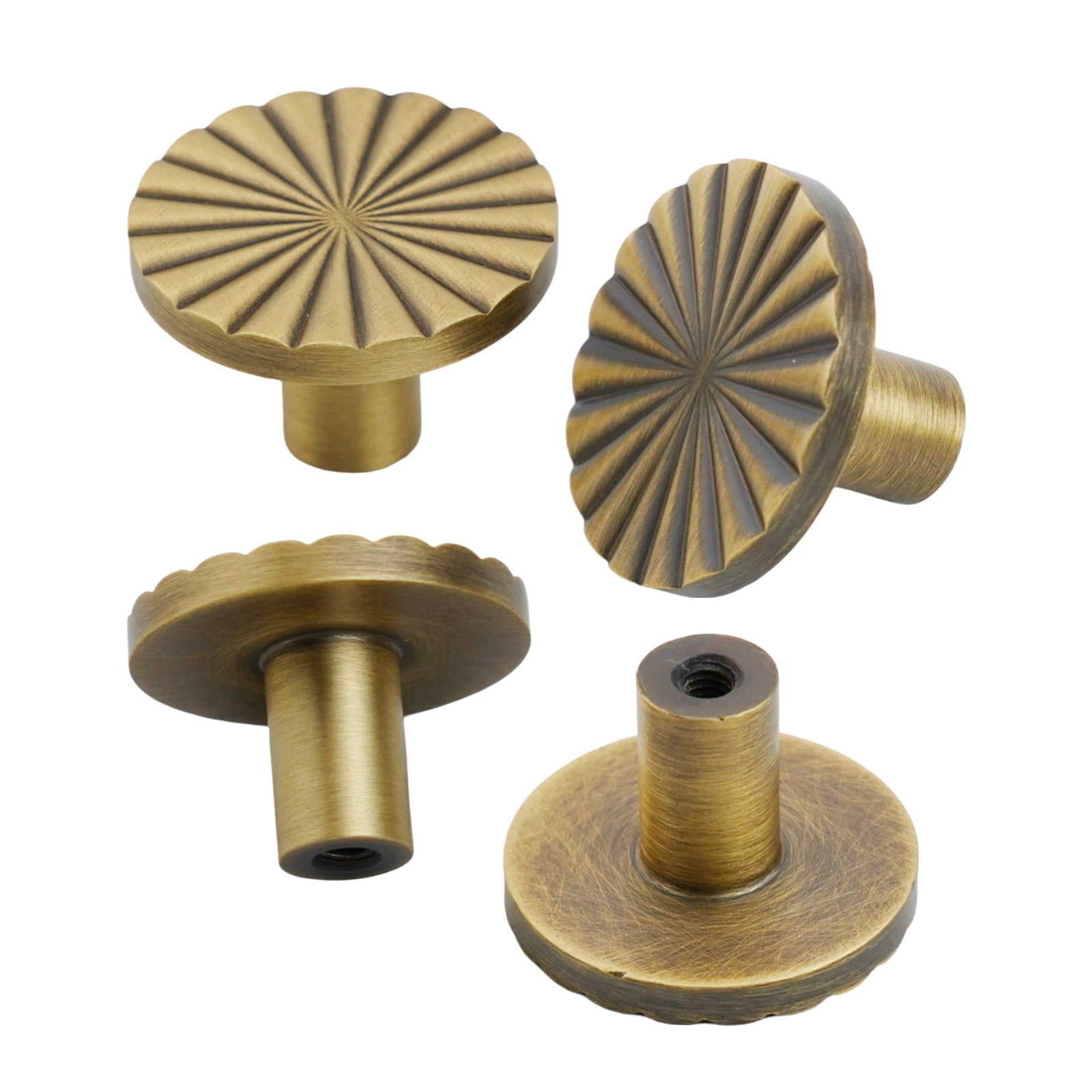 Antique Brass Cabinet Handles 1.2" Diameter With Round Flower Pattern Smile Home
