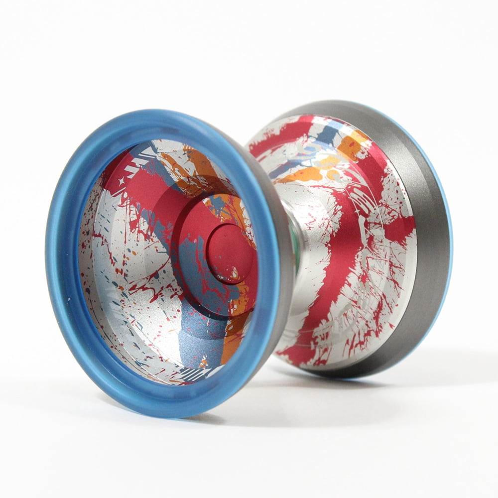 C3yoyodesign Super Scintillator Yo-Yo - Hybrid Tri-Material - Simpson Wong Signature YoYo (Silver Red Orange Gunmetal Rims Blue Rings)