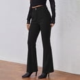 thumbnail image 5 of Htigea Women's Flared Leg Work Pants High Waist Buttons Zipper Fly Dressy Pant Solid Color Business Office Commute Trousers with Pockets Black S, 5 of 9