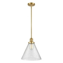 Innovations Lighting  Franklin Restoration Cone - 1 Light 12" Stem Hung Mini Pendant Satin Gold/Seedy