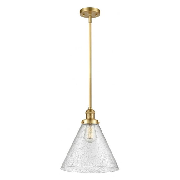 Innovations Lighting Franklin Restoration Cone - 1 Light 12" Stem Hung Mini Pendant Satin Gold/Seedy