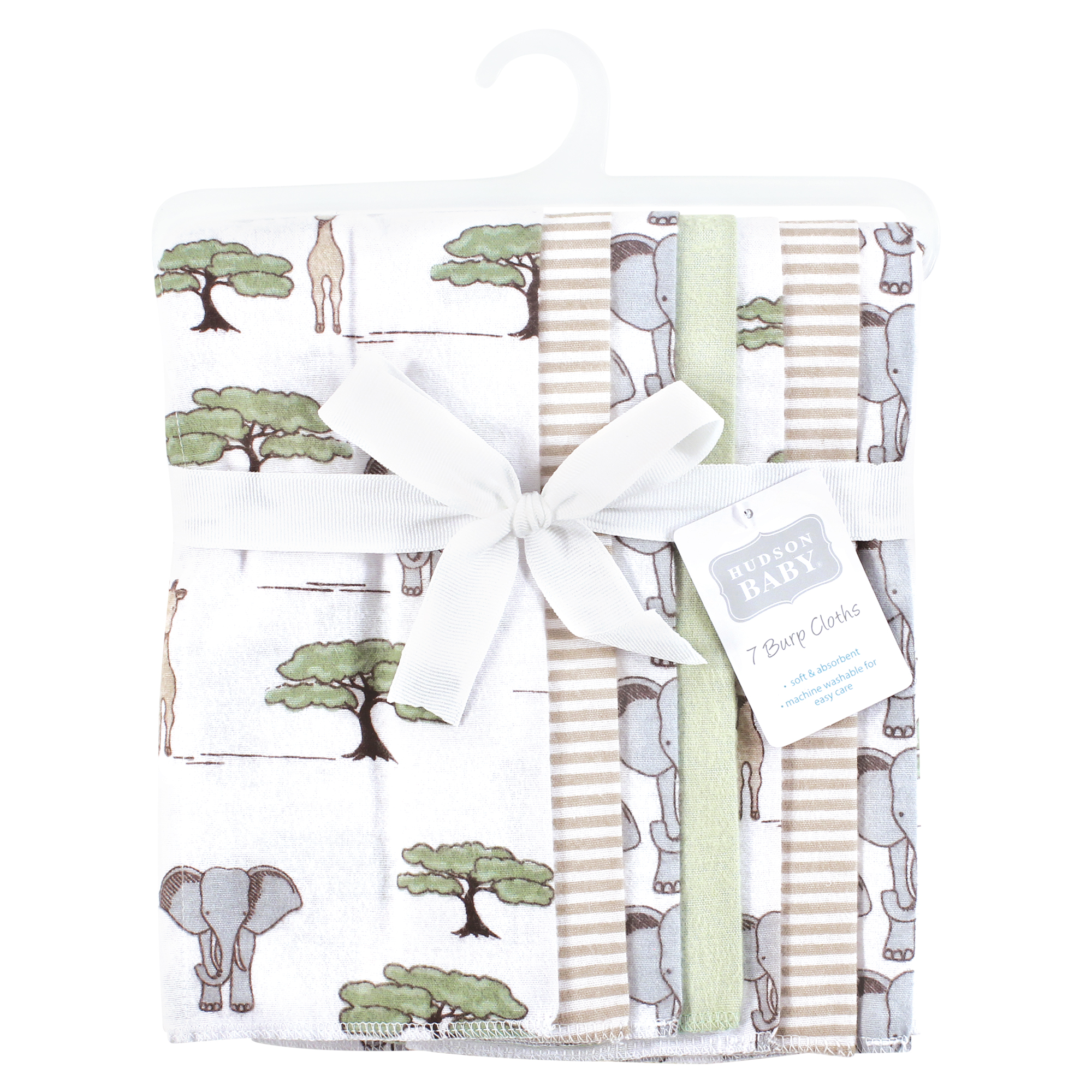 Hudson Baby Unisex Baby Cotton Poly Flannel Burp Cloths, Wild Safari Adventures 7-Pack, One Size