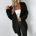 thumbnail image 4 of IROINNID Women's Mid-Length Cardigan Solid Color Jacket Long Sleeve Casual Pockets Casual Cardigan, Black, 4 of 6