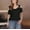 Black, variant on 2025 Women's Fashion Casual Solid Color Shoulder Leakage Short Sleeve Pullover Short Sleeve Top