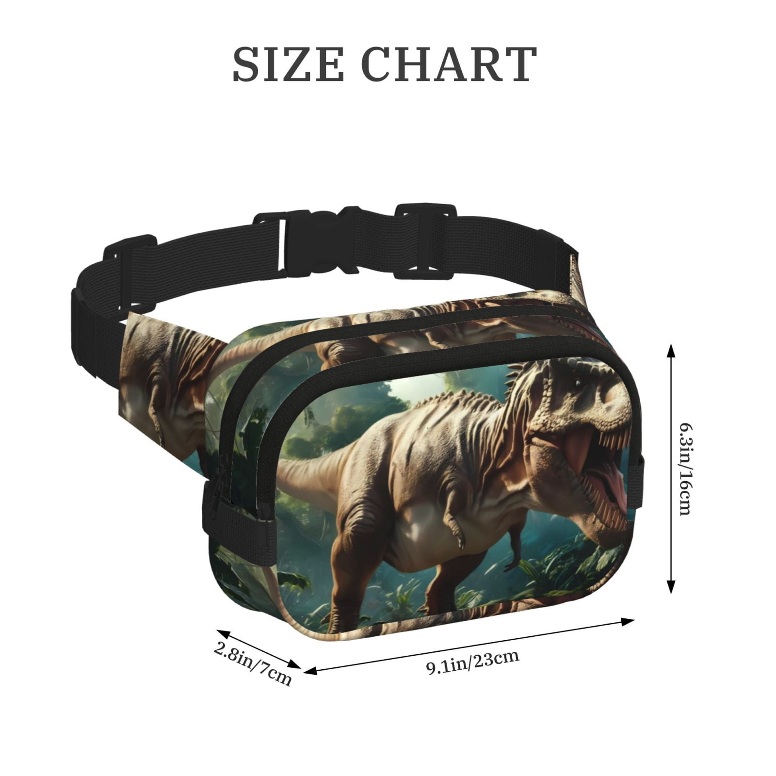 Picia Green Forest Dinosaur Print Square Double-Layer Waist Bag Mini Adjustable Waist Belt Bag Exercise Running Travel Hiking