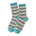 thumbnail image 3 of Chaussettes Bas Tricotés Rayés Mignons Décontractés pour Femmes Bas de compression Bleus à Contraste de Couleurs, 3 of 3
