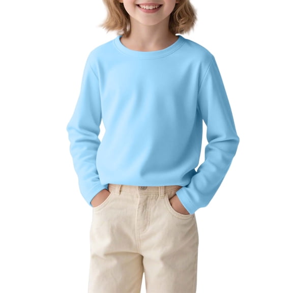 Diufon Toddler Long Sleeve Shirt Cotton Crewneck Pullover Tops Solid Color Casual Fall Winter Basic Clothes