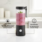 Portable Blender for Smoothies & Shakes – 16oz Mini Personal Blender Bottle, USB-C Rechargeable & Self-Cleaning – Black – Perfect Holiday Gift