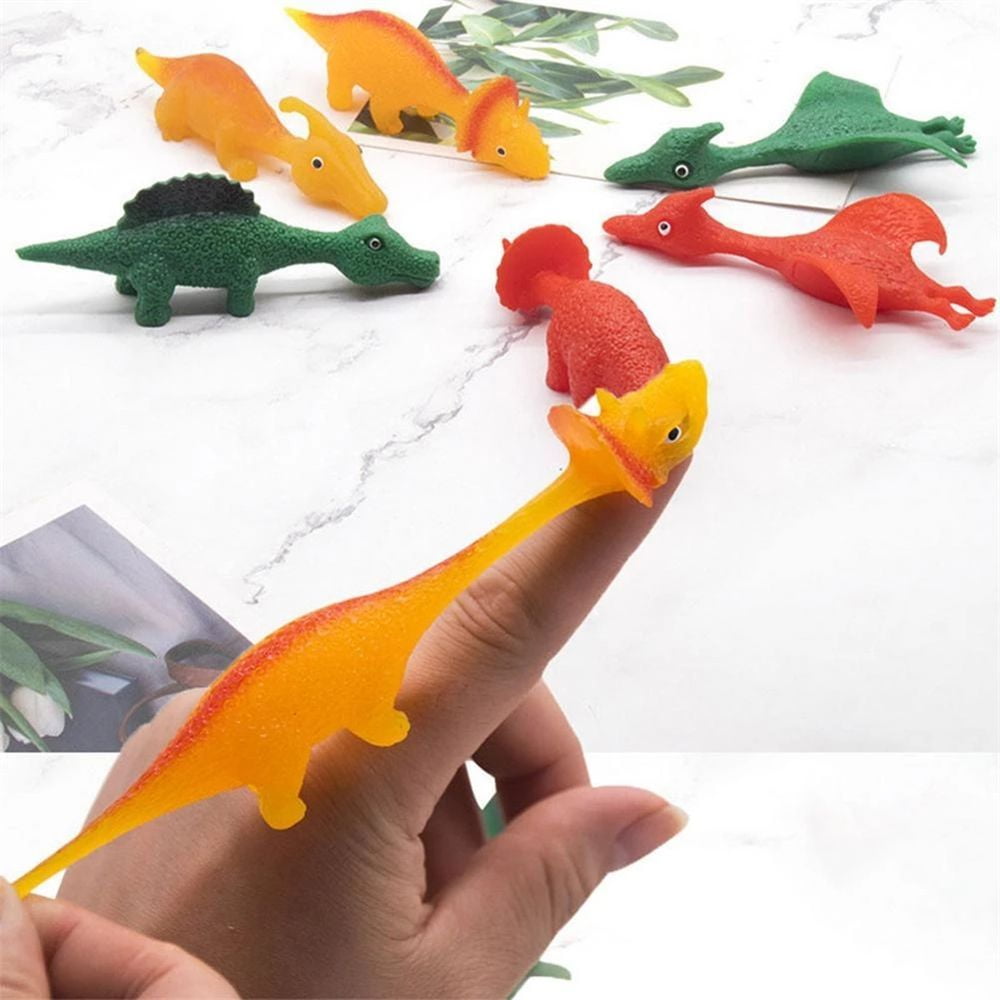 SeekFunning 10 Pcs Slingshot Dinosaur Finger Toys Catapult Toys