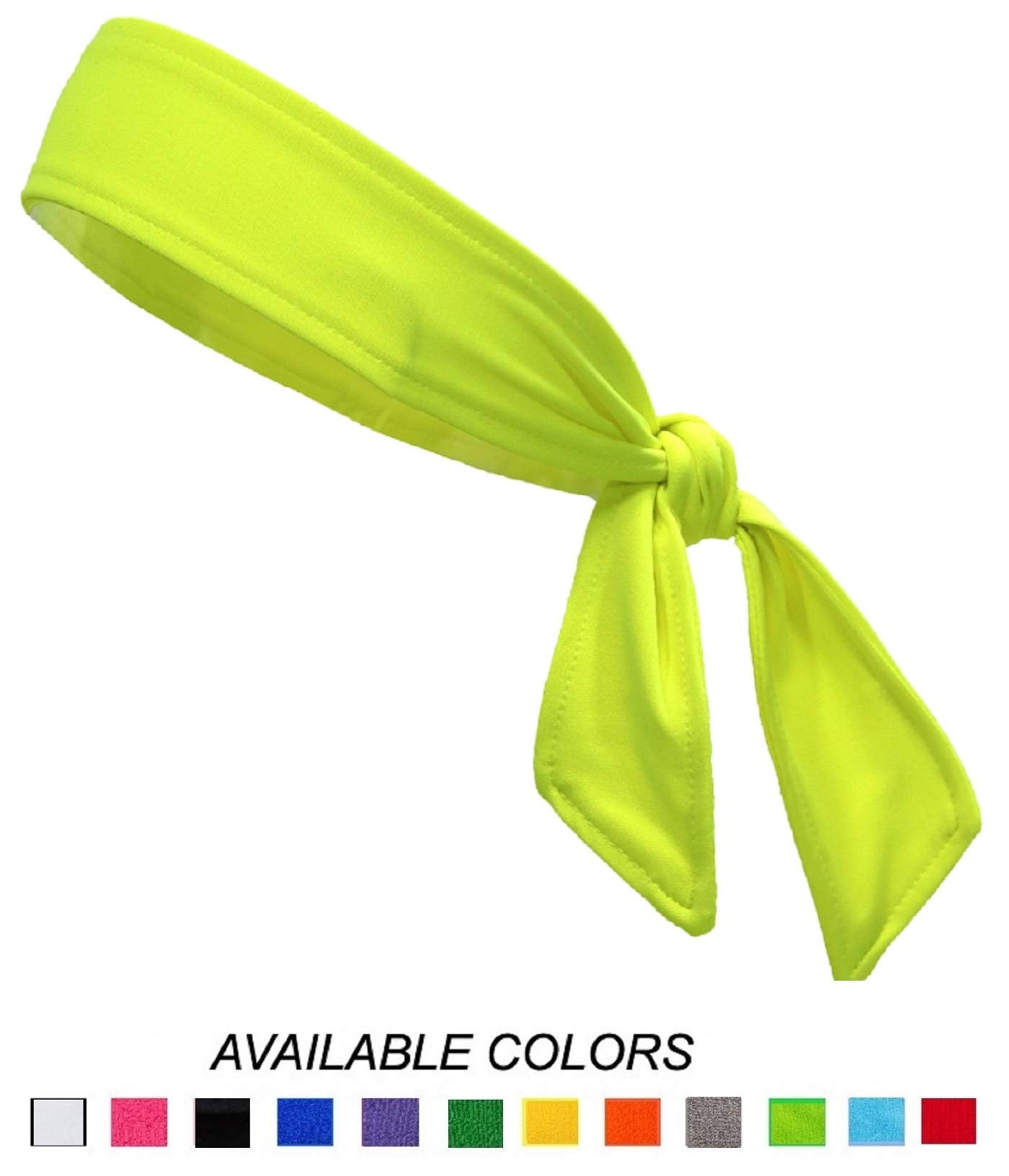 kenz laurenz tie back headband moisture wicking athletic sports head band neon yellow