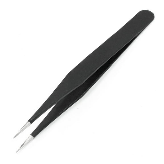 Unique Bargains Metal Black Pointed Tip 5" Length Straight Antistatic Tweezers