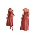 thumbnail image 3 of Women'S Striped Maxi Dress Spaghetti Strap Cut Out Flowy Long Dress Brick Red L, 3 of 8