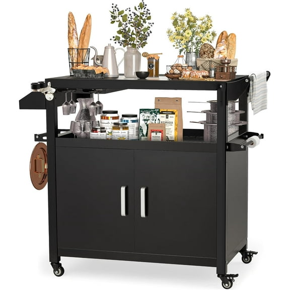 Outdoor Grill Prep Table Storage Cabinets Rolling Bar Grill Cart with Wheels for Blackstone 17/20/22 Inch Griddles Stand, Movable Kitchen Island for Patio, Outdoors, Bar, Outside, Poolside