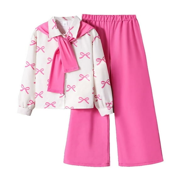 Afdoent Kid Girls Clothes Outfits Set Long Sleeve Shirt And Pants With Detachable Bow Cape For Everyday Casual Wear Comfortable And Stylish Toddler Clothes 7-8 Years