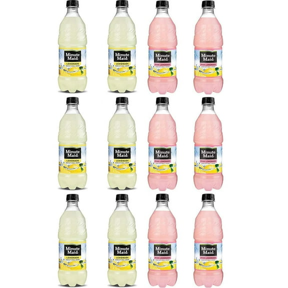 Variety Minute Maid pack 20oz Bottles Case of 12: (6) Lemonade, (6) Pink Lemonade