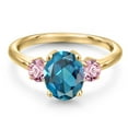 thumbnail image 3 of Gem Stone King 18K Yellow Gold Plated Silver London Blue Topaz and Pink Lab Grown Diamond Engagement Ring for Women | 2.75 Cttw | Oval 9X7MM | Gemstone November Birthstone | Size 7, 3 of 6