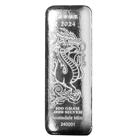 2024 100g Silver Bar - Year of the Dragon .999 Silver Bar