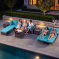 thumbnail image 3 of RADIATA 10-Piece Patio Furniture Set with Fire Pit Table, Outdoor Sectional with 43" 60000 BTU Firepit Table, Double Chaise Lounge, High Back Wicker Outdoor Sectional with Fire Pit Set,Green, 3 of 13