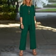 thumbnail image 2 of Women's Lounge Sets 3 Piece Tank Top with 3/4 Sleeve Cardigan Casual Outfits Baggy Wide Leg Pants Sweatsuit Dark Green 4XL, 2 of 5