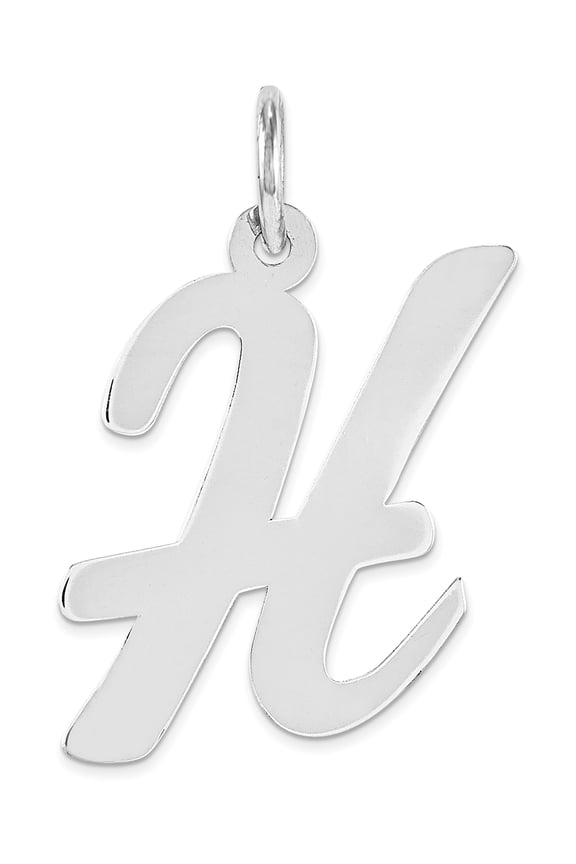 Sterling Silver Rhodium-Plated Script Letter H Initial Charm Made In United States qc5084h