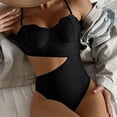 thumbnail image 5 of Nuevo traje de baño de una pieza de color sólido para mujer, sexy, con patrón de plástico, empalme adelgazante, 5 of 5