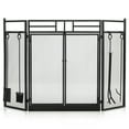 thumbnail image 1 of Gymax 3-Panel Folding Wrought Iron Fireplace Screen W/ Doors & 4 Pieces Tools Set, 1 of 9
