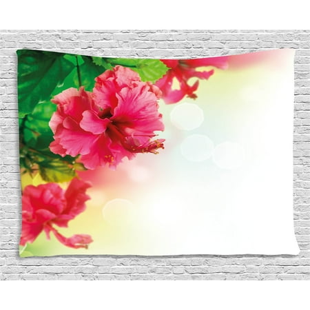 Green Leaf Home Fragrance Floral Tapestry, Hibiscus Flower Florets Buds Leaf Essence Fragrance Blossoms Garden Image, Wall Hanging for Bedroom Living Room Dorm Decor, 60W X 40L Inches, Hot Pink Fern Green, by Ambesonne ()