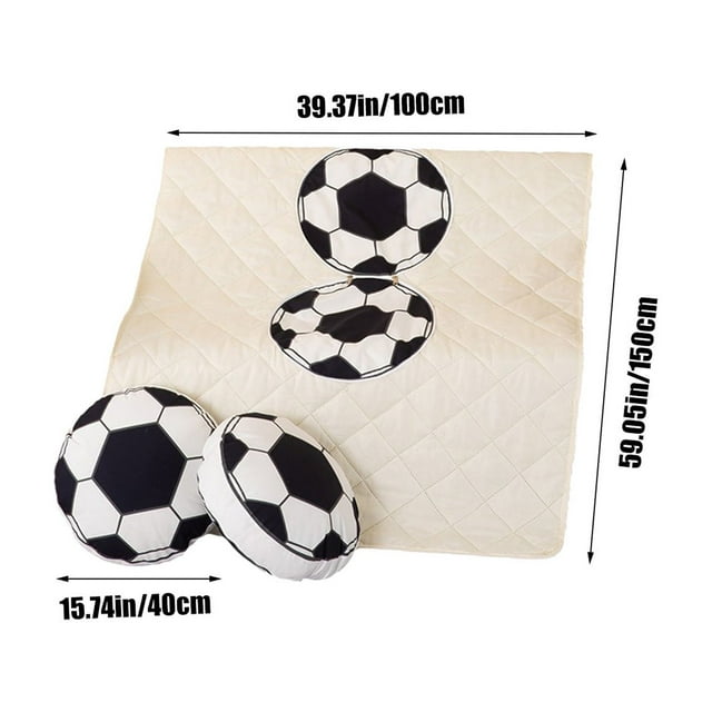 Oreiller de Sport Compact Couverture Imprimé Football 2-en-1 Réversible Châle de Voyage 39x59 Pouces Blanc