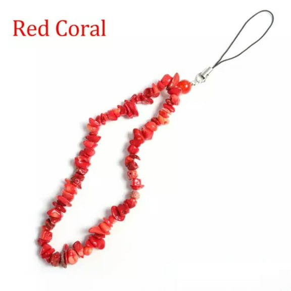 HOOUN 1PC Crystal Mobile Phone Strap Charm Beads Chain Crushed Stone Anti-Lost Lanyard-Red Coral