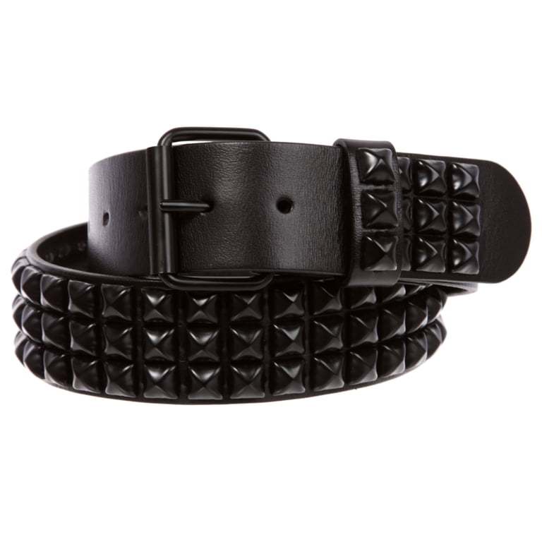 9427 Three Row Of Punk Rock Star Metal Black Studded Leather Belt Black Pyramid Stud Belt Genuine Leather Three Row Rock Goth  main image 2