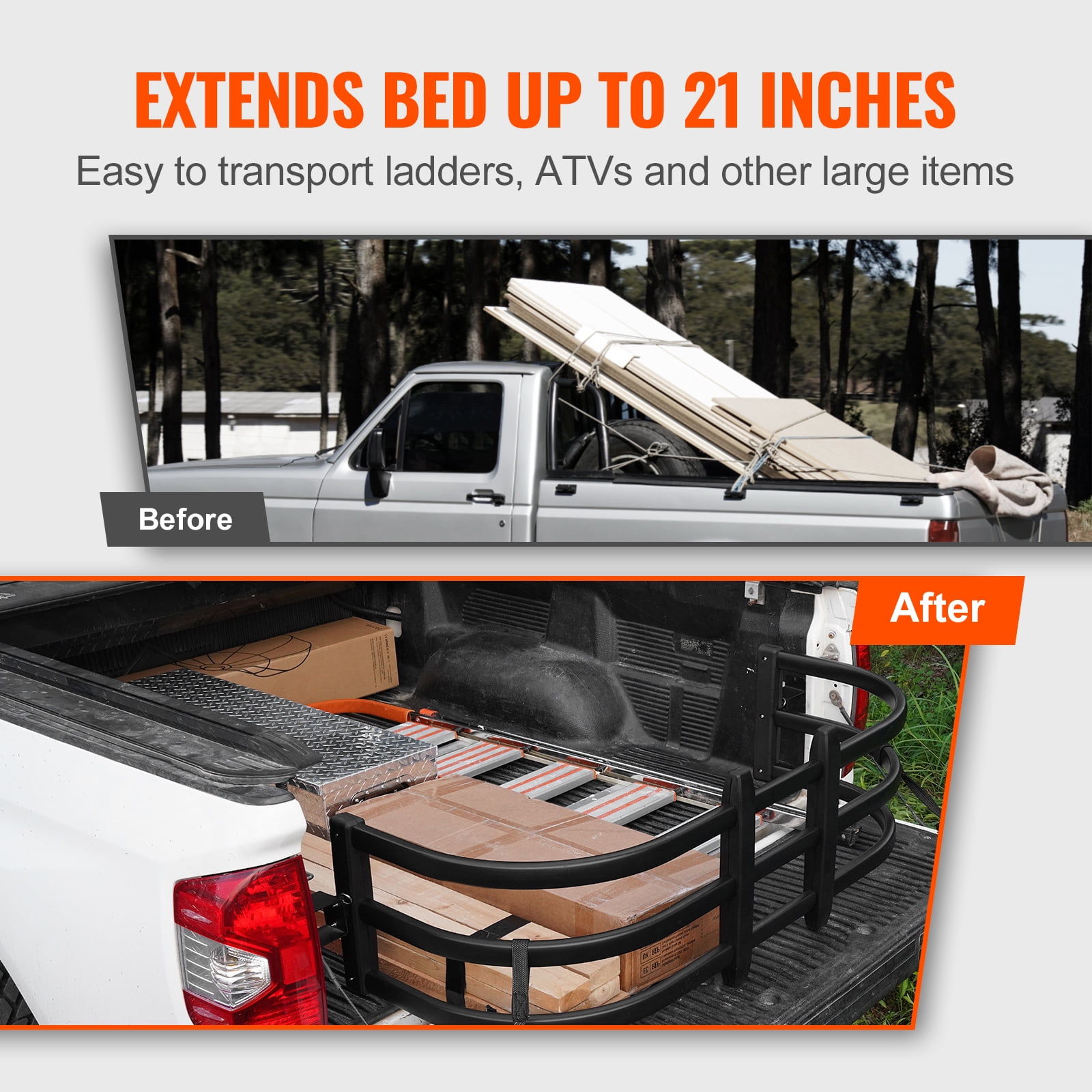 KFFKFF Aluminum Retractable Tailgate Extender, 55.5"-68", Truck Bed Extender, Fits for Ford Super Duty, F150, Dodge Ram 1500/2500/3500, Toyota Tundra, Nissan Titan, Chevrolet Silverado, GMC Sierra